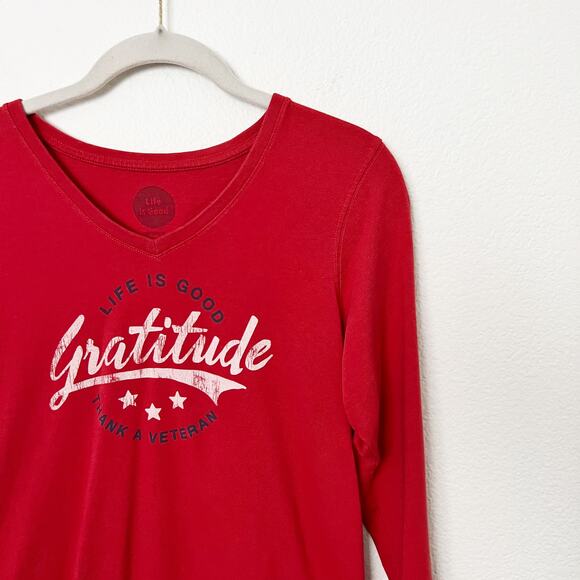 [Life Is Good] Gratitude Thank a Veteran Long Sleeve V-Neck T-Shirt Size Small S - Picture 3 of 12